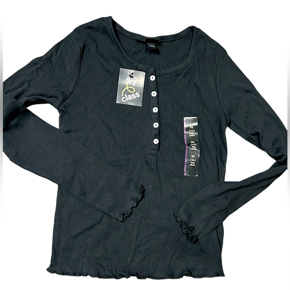 LAST CHANCE / Art Class black ribbed Henley / girls XL / 14